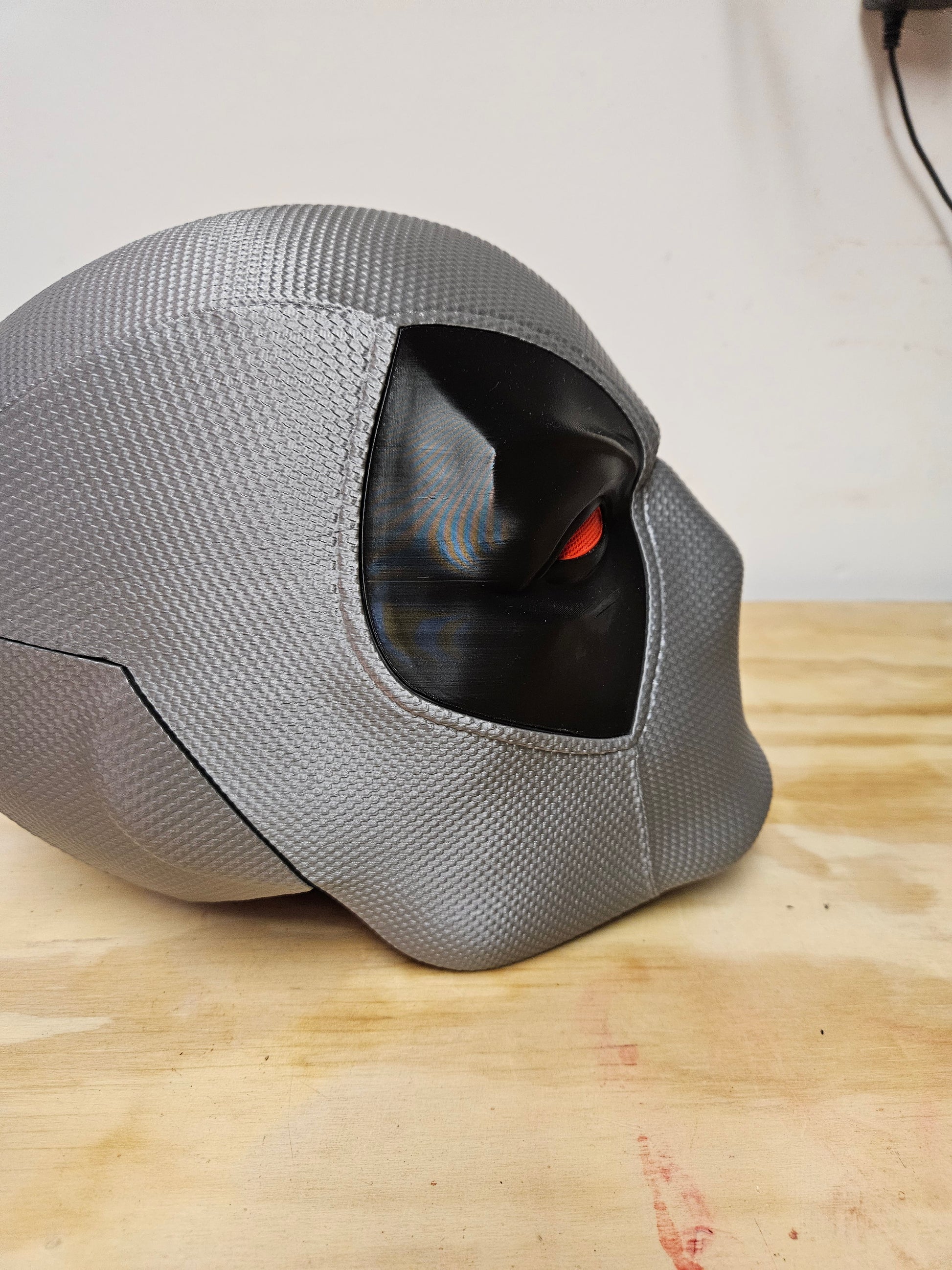 X-Force style Deadpool Marvel movie helmet for cosplay or display. Treat yourself or give as a gift for a special person. By Aviator 3D Printing.