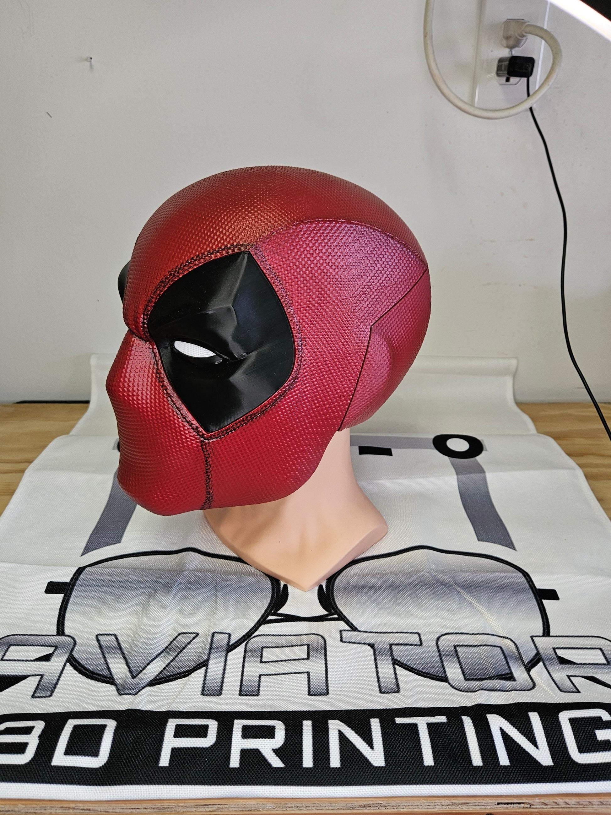 Classic red Deadpool  Marvel movie 3D Printed helmet for cosplay or display by Aviator 3D Printing LTD.